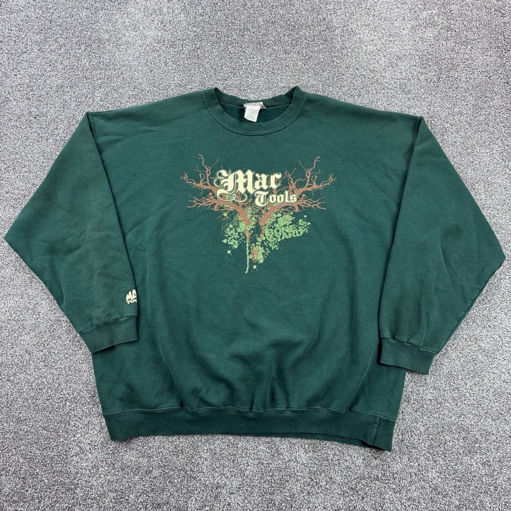 Vintage Y2K Mac Tools Sweatshirt Mens 2XL Green Bone Yard‎ Automotive Repair